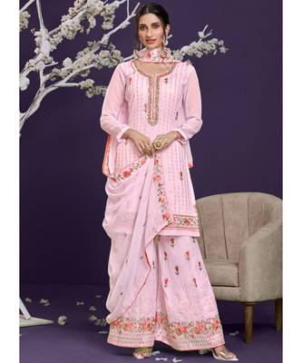 Baby Pink Georgette Semi Stitched Salwar Suits 1