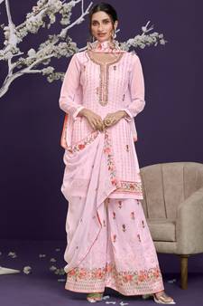 Baby Pink Georgette Semi Stitched Salwar Suits