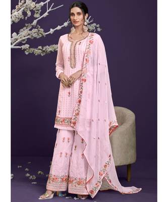 Baby Pink Georgette Semi Stitched Salwar Suits 2