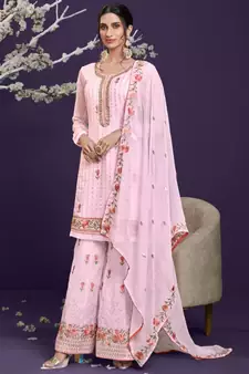 Baby Pink Georgette Semi Stitched Salwar Suits