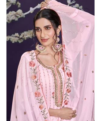 Baby Pink Georgette Semi Stitched Salwar Suits 3