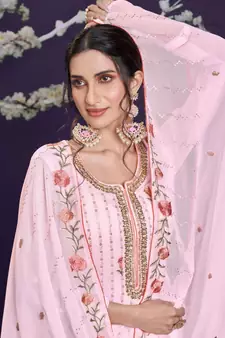 Baby Pink Georgette Semi Stitched Salwar Suits