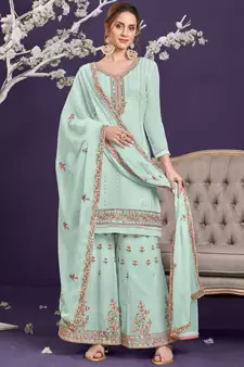 Turquoise Georgette Semi Stitched Salwar Suits