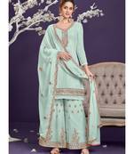 Turquoise Georgette Semi Stitched Salwar Suits