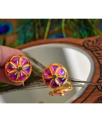 Royal Goldplated Uncut Ruby-emerald Pendant Set -DJR03156 4