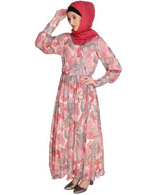 Pink  digital print chiffon abaya 2