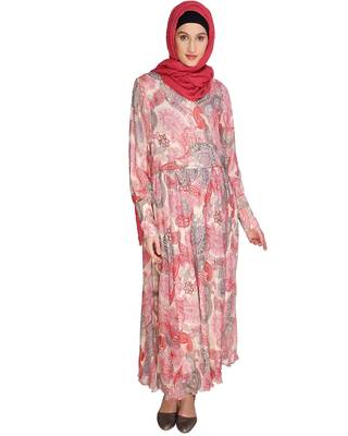 Pink  digital print chiffon abaya 3