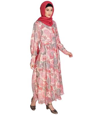 Pink  digital print chiffon abaya 4