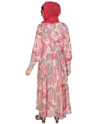 Pink  digital print chiffon abaya 5