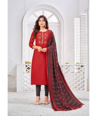 Red embroidery zarna silk unstitch churidar suits churidar salwar suits 1