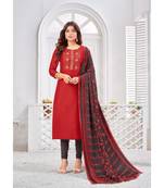 Red embroidery zarna silk unstitch churidar suits churidar salwar suits
