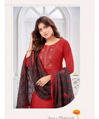 Red embroidery zarna silk unstitch churidar suits churidar salwar suits 2