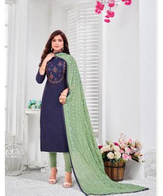 Navy Blue embroidery zarna silk unstitch churidar suits churidar salwar suits 1
