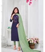 Navy Blue embroidery zarna silk unstitch churidar suits churidar salwar suits
