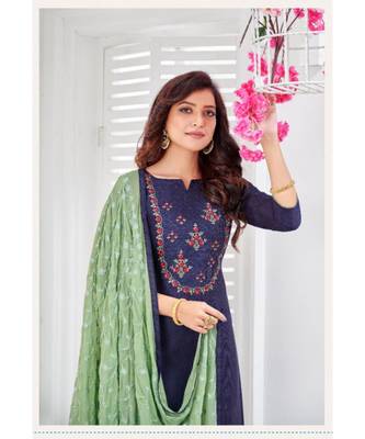 Navy Blue embroidery zarna silk unstitch churidar suits churidar salwar suits 2