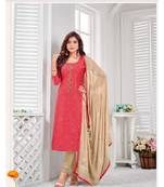 carrot red embroidery zarna silk unstitch churidar suits churidar salwar suits