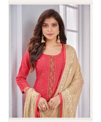 carrot red embroidery zarna silk unstitch churidar suits churidar salwar suits 2