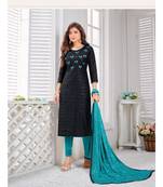 Black embroidery zarna silk unstitch churidar suits churidar salwar suits