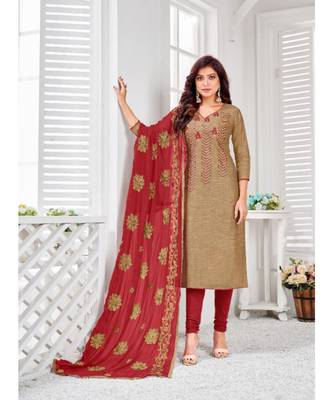 Beige embroidery zarns silk unstitch churidar suits churidar salwar suits 1