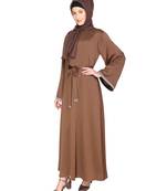 Brown plain satin abaya