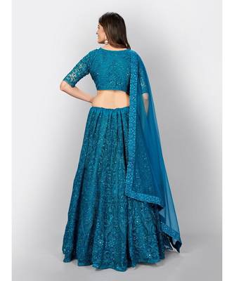 Dark aqua Coloured Semi Stitched Lehenga & Unstitched Blouse with Dupatta 2