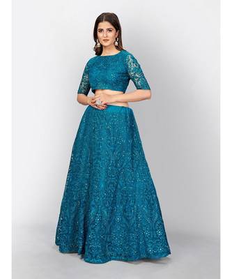 Dark aqua Coloured Semi Stitched Lehenga & Unstitched Blouse with Dupatta 5