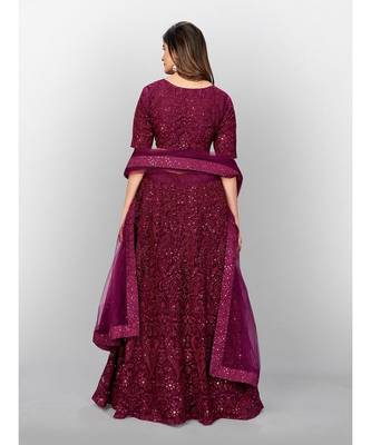 Light Burgundy Coloured Semi Stitched Lehenga & Unstitched Blouse with Dupatta 2