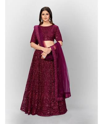 Light Burgundy Coloured Semi Stitched Lehenga & Unstitched Blouse with Dupatta 3