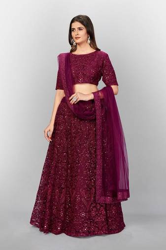 Light Burgundy Coloured Semi Stitched Lehenga & Unstitched Blouse with Dupatta