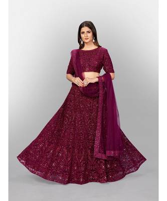 Light Burgundy Coloured Semi Stitched Lehenga & Unstitched Blouse with Dupatta 4