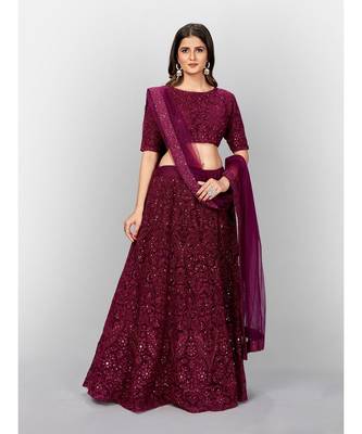 Light Burgundy Coloured Semi Stitched Lehenga & Unstitched Blouse with Dupatta 5