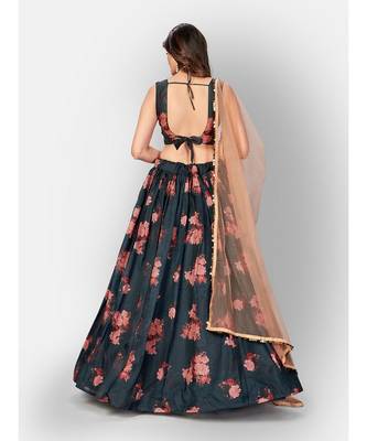 Dark Blue Coloured Semi Stitched Lehenga & Unstitched Blouse with Dupatta 2