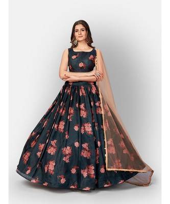 Dark Blue Coloured Semi Stitched Lehenga & Unstitched Blouse with Dupatta 3