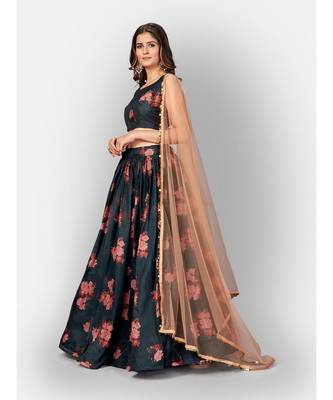 Dark Blue Coloured Semi Stitched Lehenga & Unstitched Blouse with Dupatta 4