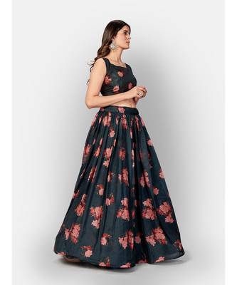 Dark Blue Coloured Semi Stitched Lehenga & Unstitched Blouse with Dupatta 5