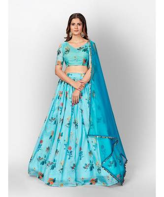 Sky Blue Coloured Semi Stitched Lehenga & Unstitched Blouse with Dupatta 1