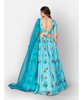 Sky Blue Coloured Semi Stitched Lehenga & Unstitched Blouse with Dupatta 2