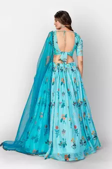 Sky Blue Coloured Semi Stitched Lehenga & Unstitched Blouse with Dupatta