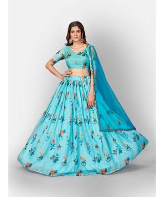Sky Blue Coloured Semi Stitched Lehenga & Unstitched Blouse with Dupatta 3