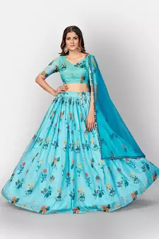 Sky Blue Coloured Semi Stitched Lehenga & Unstitched Blouse with Dupatta