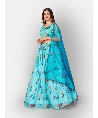Sky Blue Coloured Semi Stitched Lehenga & Unstitched Blouse with Dupatta 4