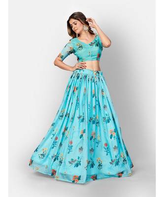 Sky Blue Coloured Semi Stitched Lehenga & Unstitched Blouse with Dupatta 5