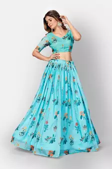 Sky Blue Coloured Semi Stitched Lehenga & Unstitched Blouse with Dupatta