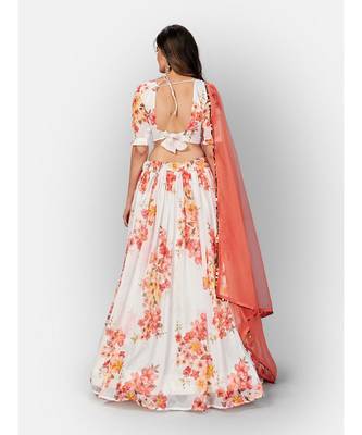 White Coloured Semi Stitched Lehenga & Unstitched Blouse with Dupatta 2
