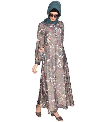 White digital print chiffon abaya 1