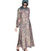 White digital print chiffon abaya