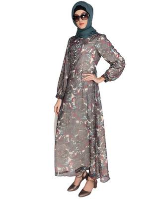 White digital print chiffon abaya 2