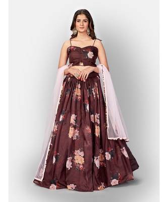 Brown Coloured Semi Stitched Lehenga & Unstitched Blouse with Dupatta 1