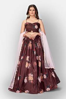Brown Coloured Semi Stitched Lehenga & Unstitched Blouse with Dupatta