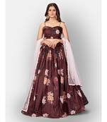 Brown Coloured Semi Stitched Lehenga & Unstitched Blouse with Dupatta
